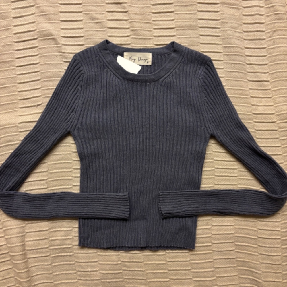 Dark Grey Knit Ripped Long Sleeve